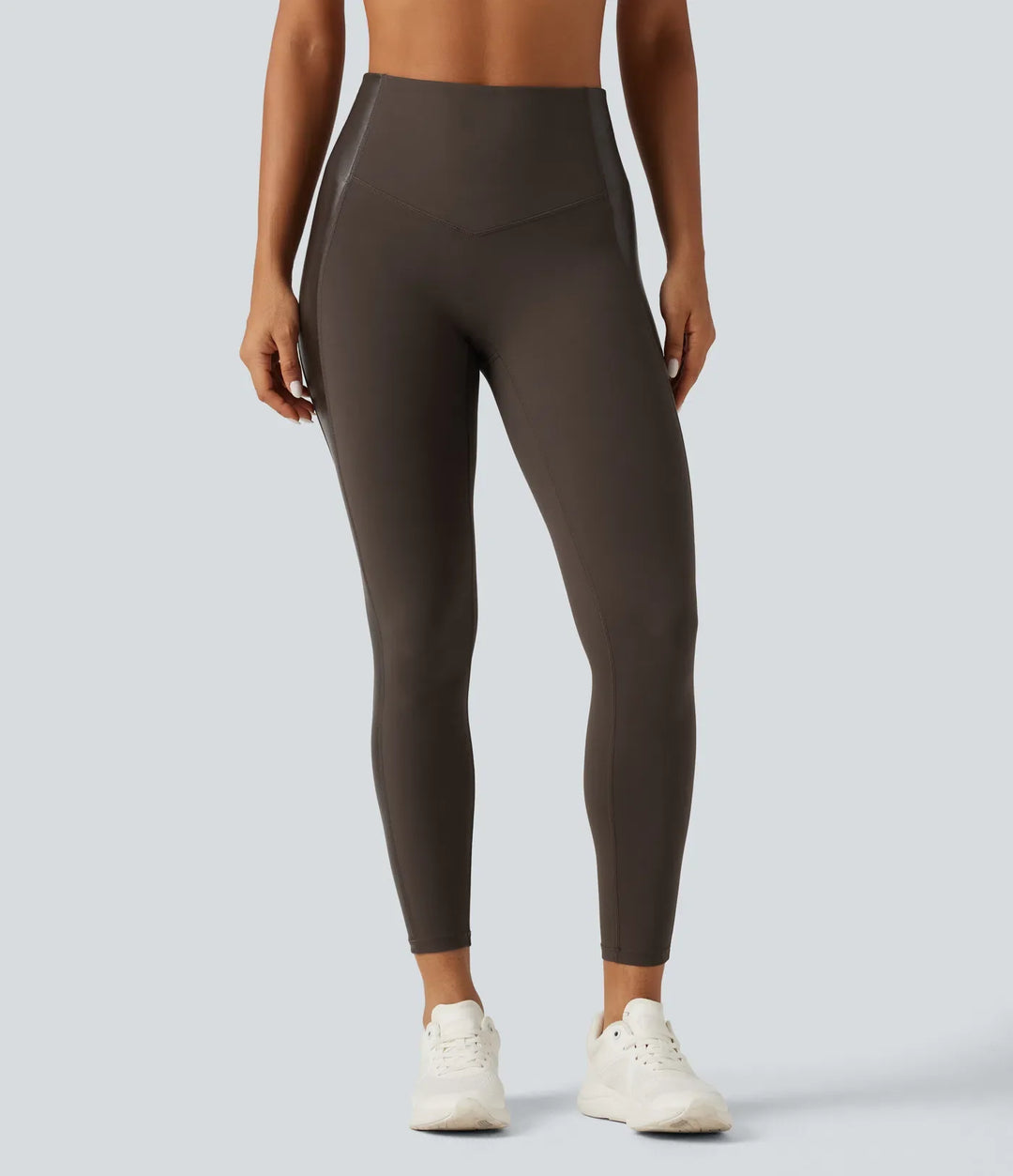 Halara UltraSculpt med hög midja stretchig PU magkontroll yogaleggings med ficka