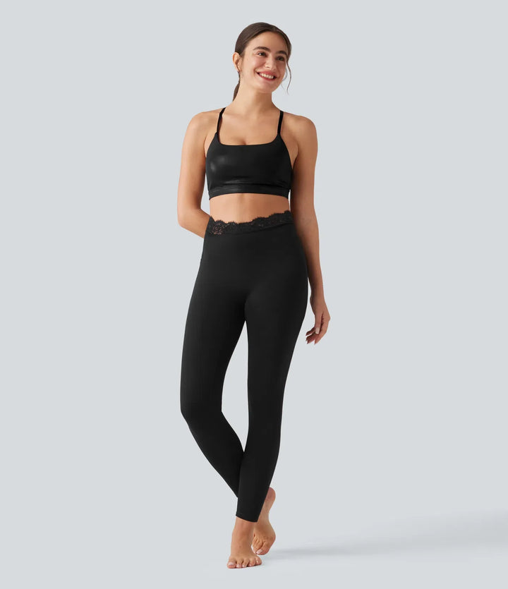 Halara UltraSculpt V-formad med hög midja kontrastspets yogaleggings med fickor