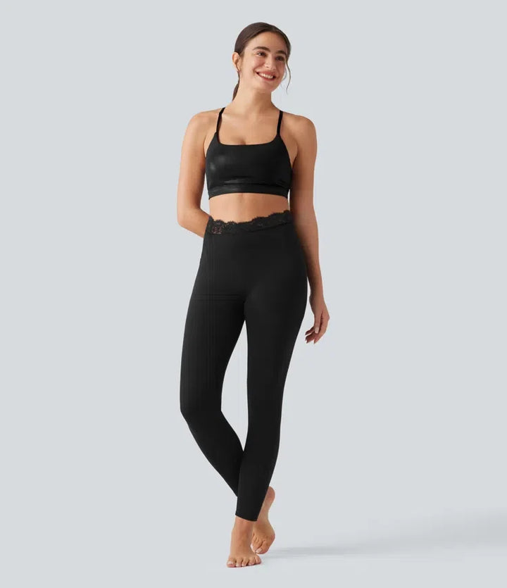 Halara UltraSculpt V-formad med hög midja kontrastspets yogaleggings med fickor