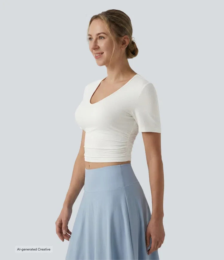 V-ringning kortärmad kort T-shirt för vardag