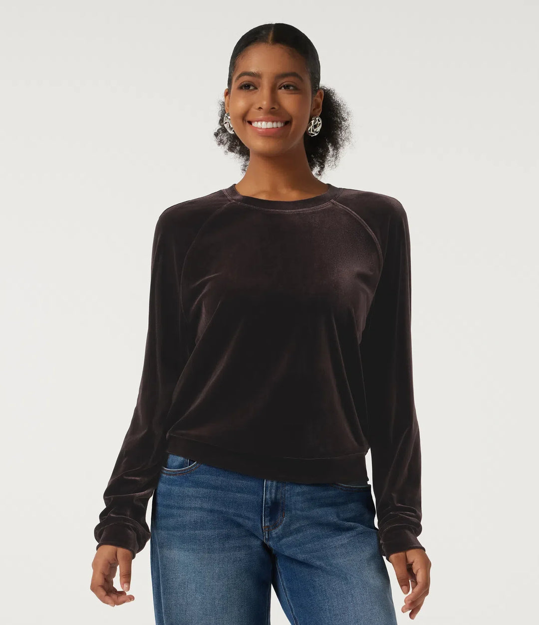 Rund hals långärmad sammet vardaglig sweatshirt