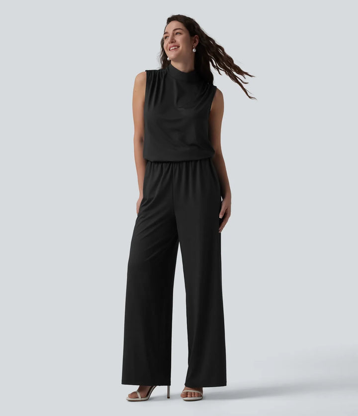 Stående krage ärmlös raka ben brudtärna och bröllopsgäst jumpsuit med fickor – Easy Peezy