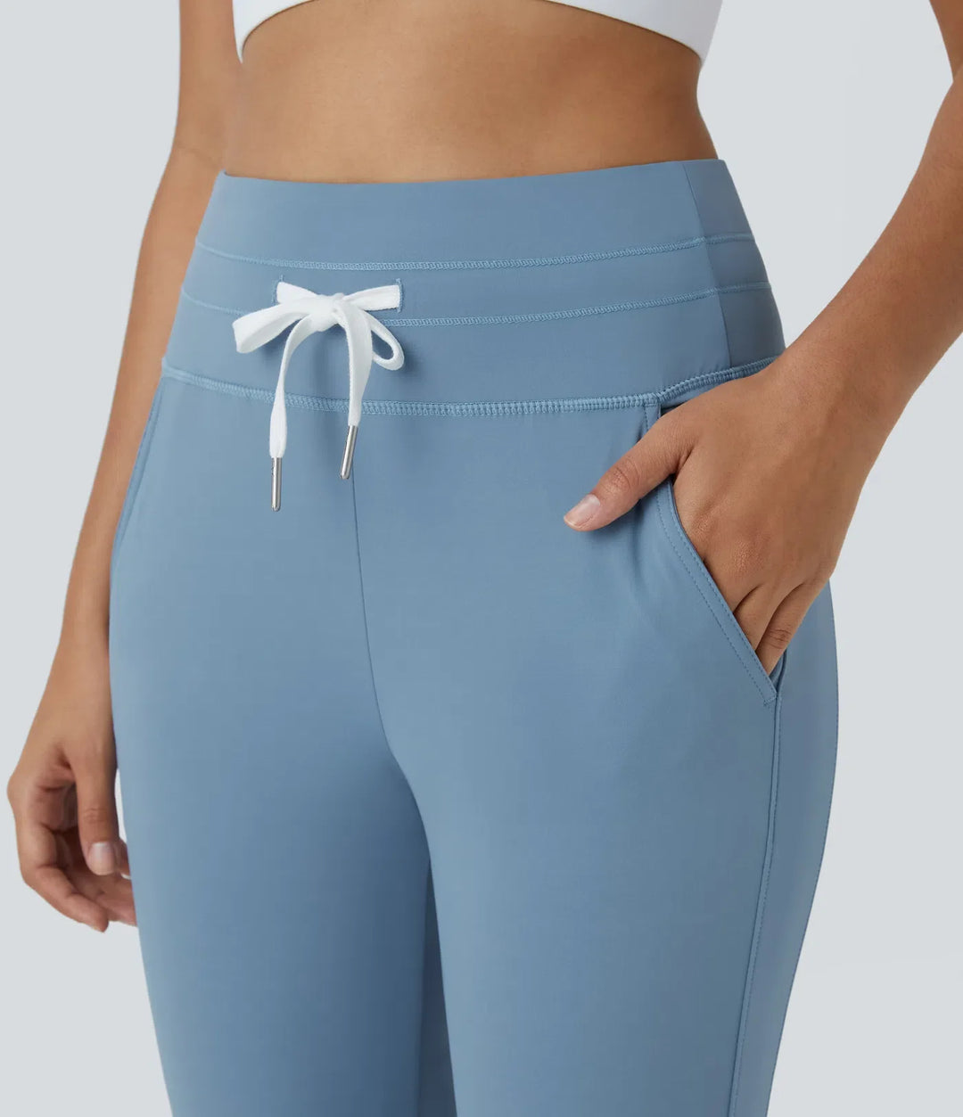 SoftlyZero Plush med hög midja dragsko ficka enfärgad fullängd joggingbyxor