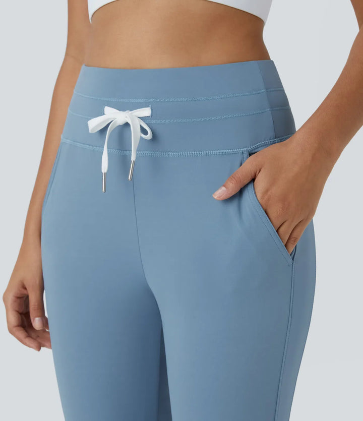 SoftlyZero mjuk plysch högmidjad dragsko ficka enfärgad hellång joggers