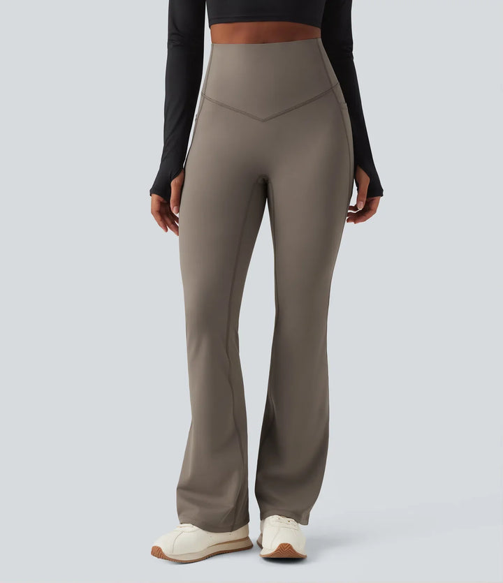 Lyckera UltraSculpt Heat högmidjad magkontroll fleece formande yoga bootcut leggings med fickor