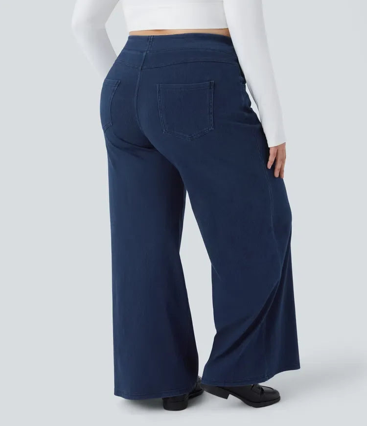 Halara Flex med hög midja och fickor baggy vida ben lös vardagsjeans i plusstorlek