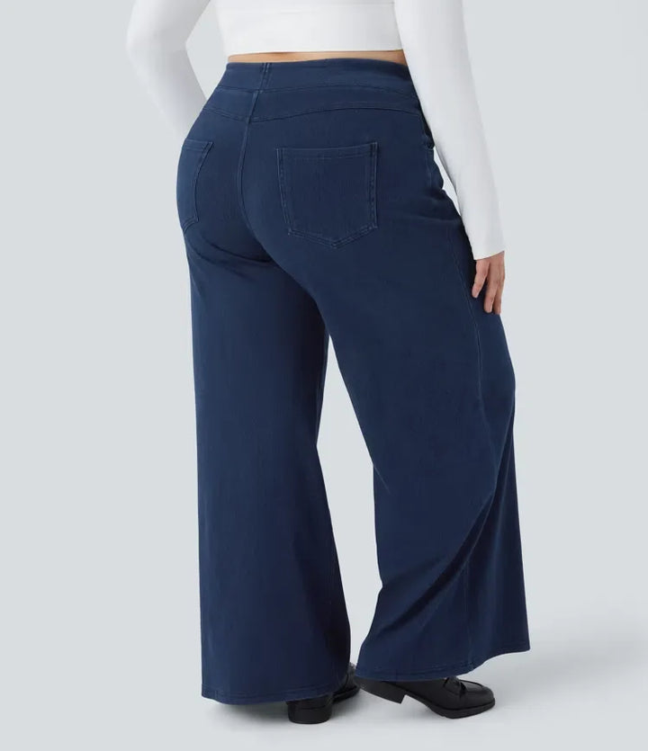 Halara Flex med hög midja och fickor baggy vida ben lös vardagsjeans i plusstorlek