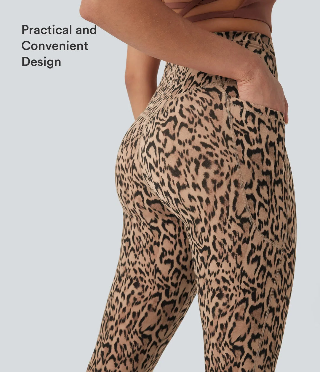 Halara UltraSculpt leopardmönstrad med hög midja och magkontroll yogaleggings med fickor