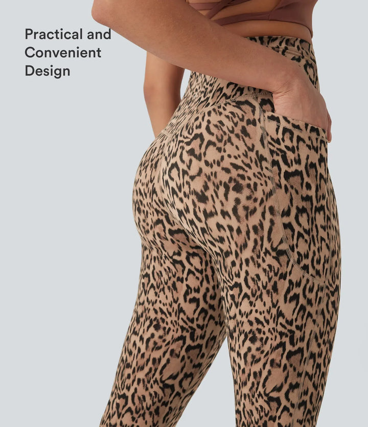 Lyckera UltraSculpt leopardmönster högmidjad magkontroll yogaleggings med fickor