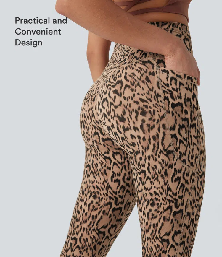 Lyckera UltraSculpt leopardmönster högmidjad magkontroll yogaleggings med fickor