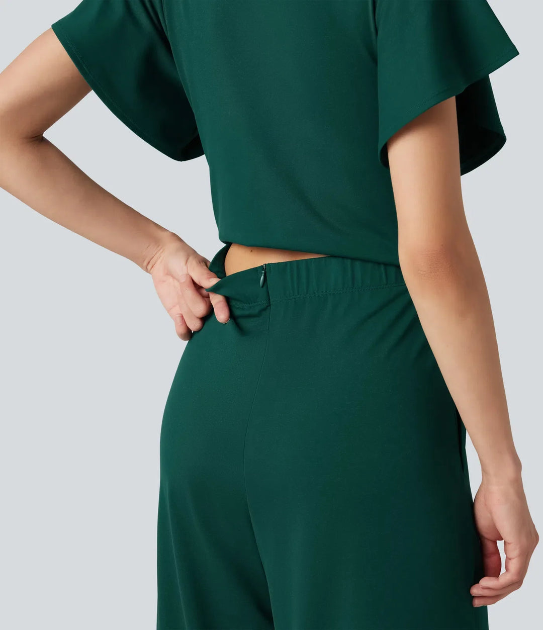 V-ringad kortärmad knytning i sidan baggy vardaglig jumpsuit med fickor-Easy Peezy Edition