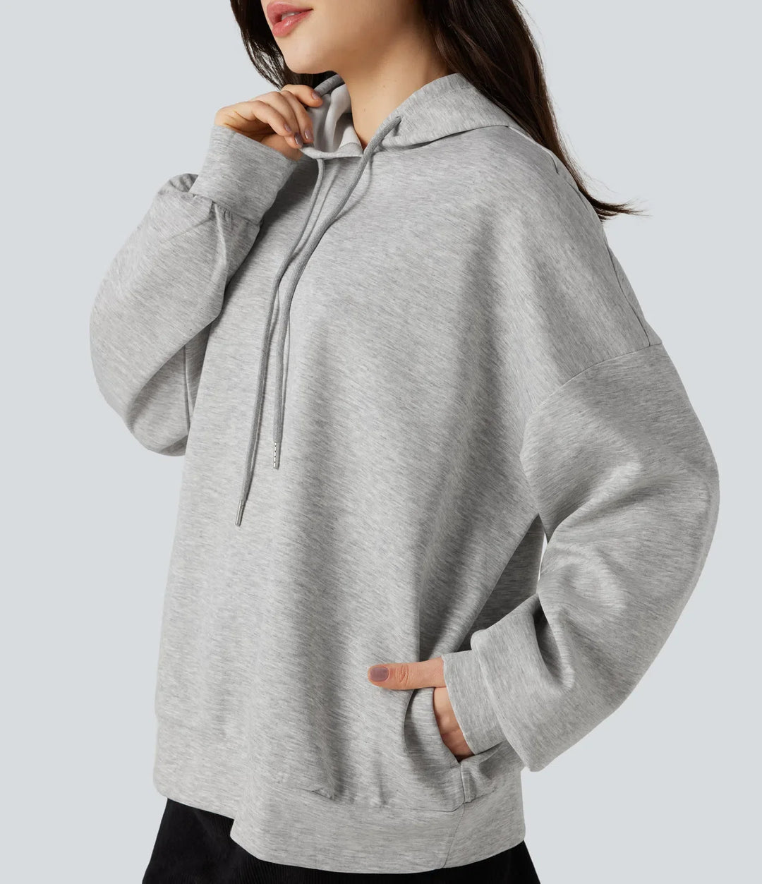 Med huva långärmad vardaglig sweatshirt med fickor