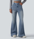 Halara Flex med medelhög midja tvättad för vardag utsvängd jeans med fickor