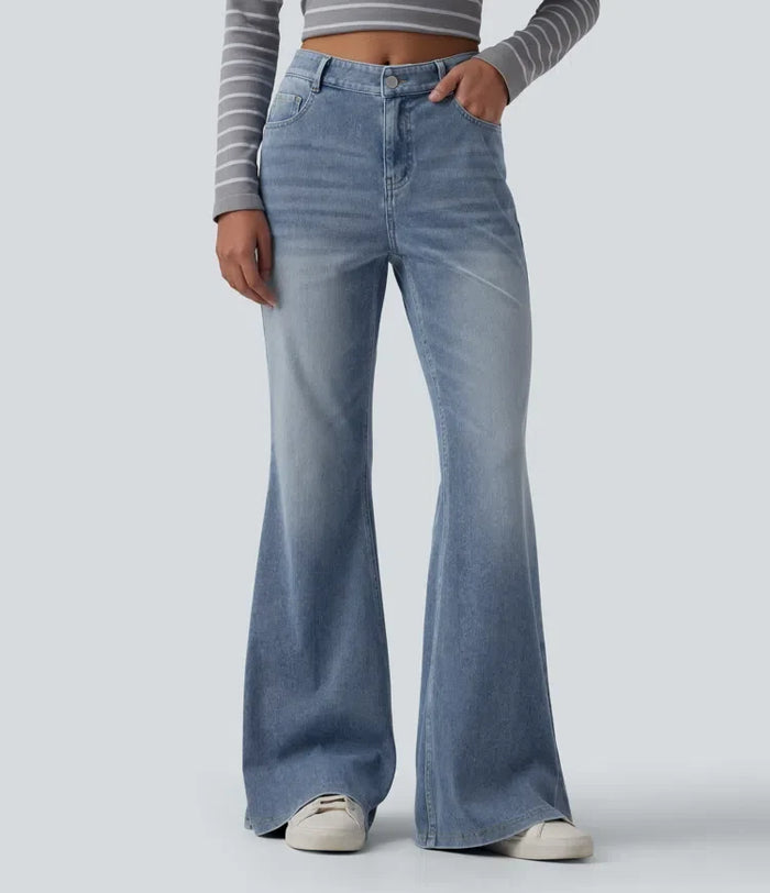 Halara Flex med medelhög midja tvättad för vardag utsvängd jeans med fickor