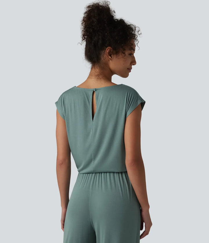 V-ringning ärmlös dragsko jumpsuit för vardag med fickor – Easy Peezy