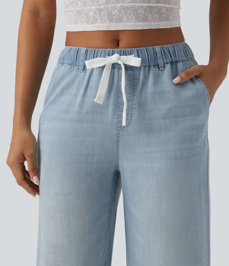 Med medelhög midja dragsko vardagsjeans med fickor