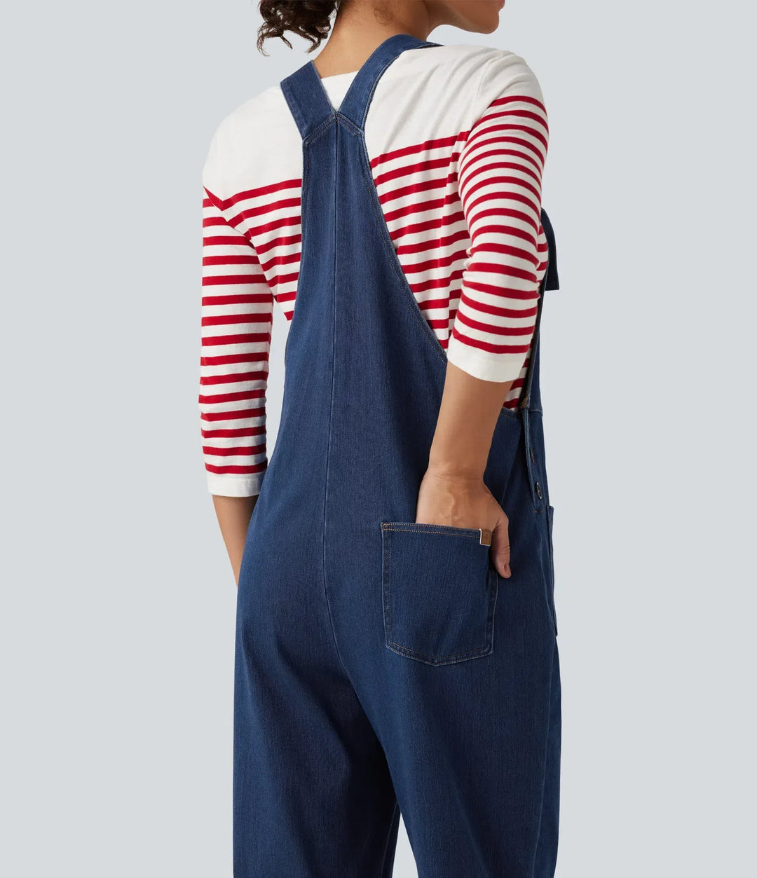 Lyckera Flex denim fyrkantig halsringning ärmlös avsmalnande vardaglig jumpsuit med fickor