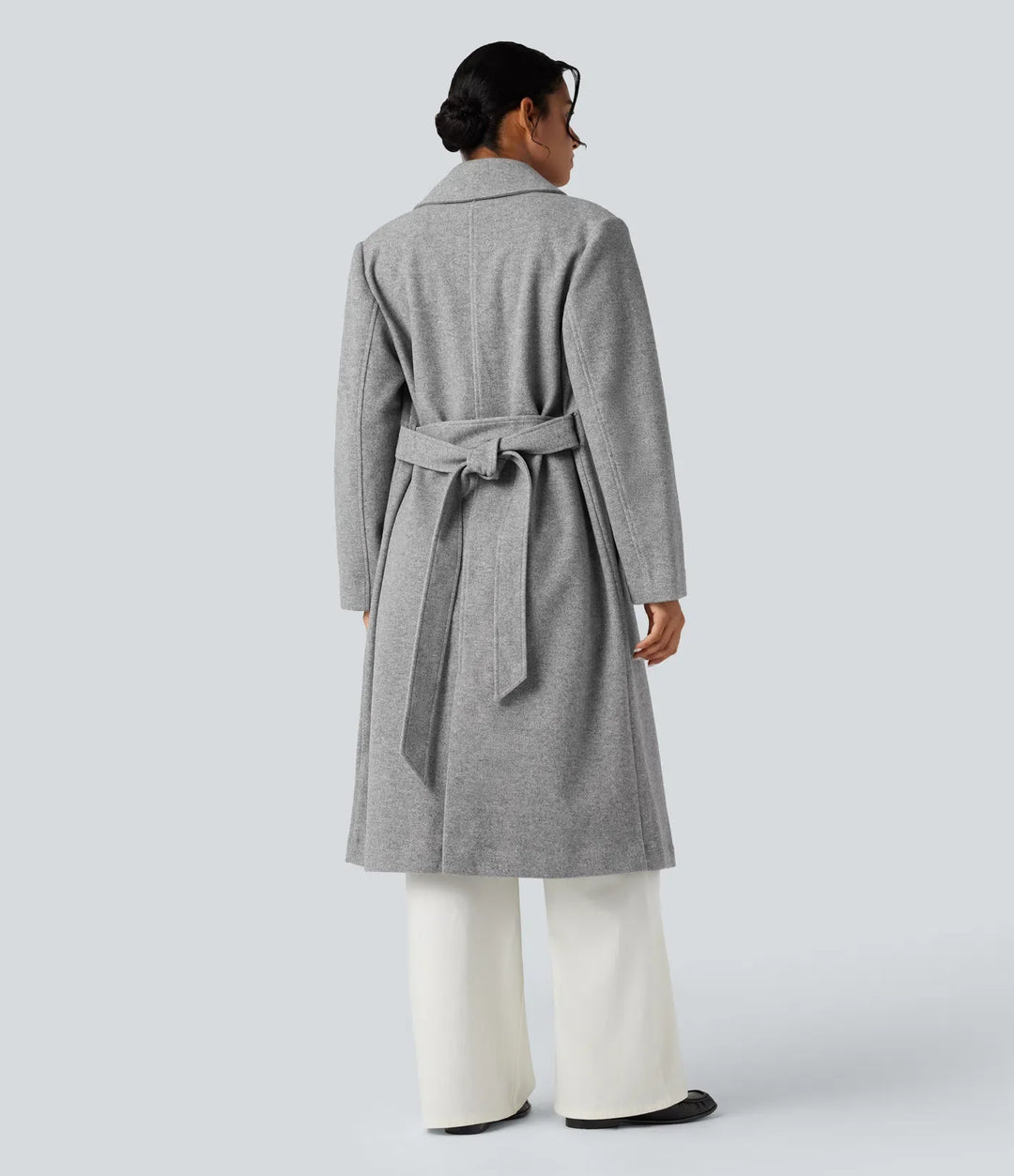 Långärmad bältad lång modell fleece vardaglig kappa med fickor