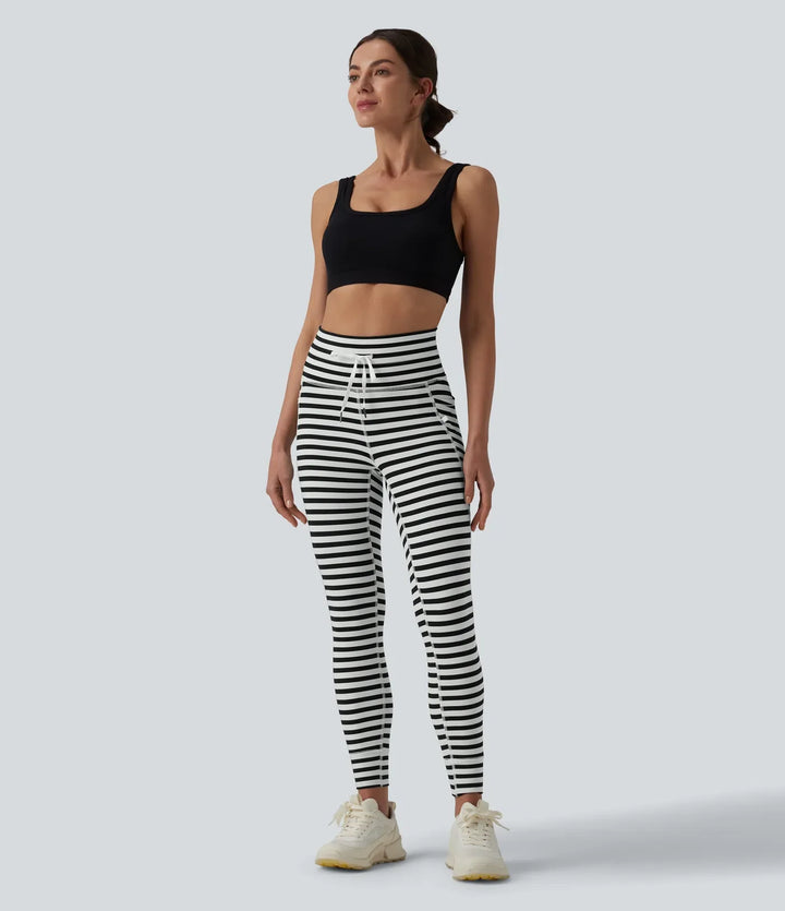 Med hög midja dragsko rand yogaleggings med fickor