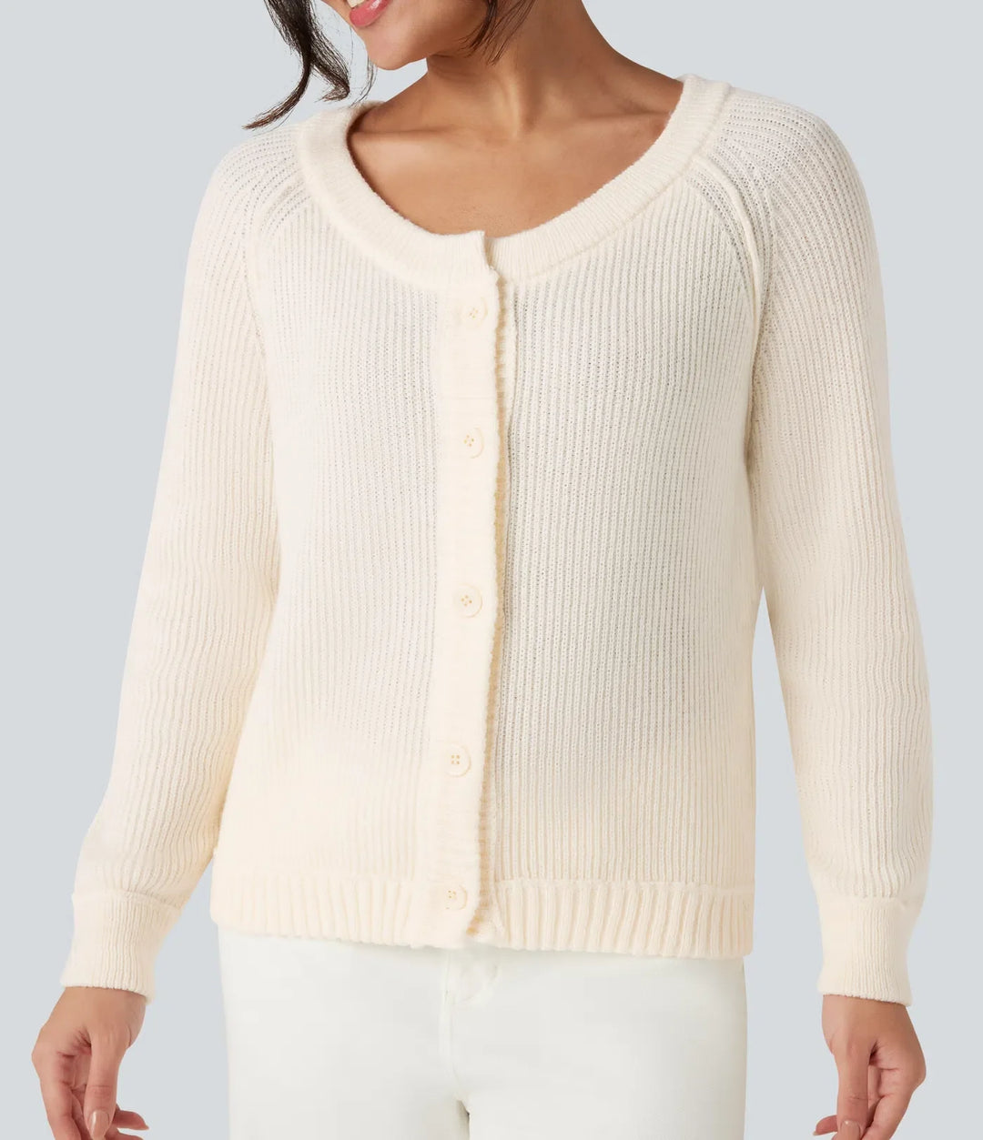 Rund hals långärmad vardaglig cardigan
