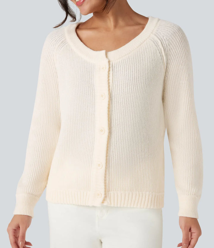 Rund hals långärmad vardaglig cardigan