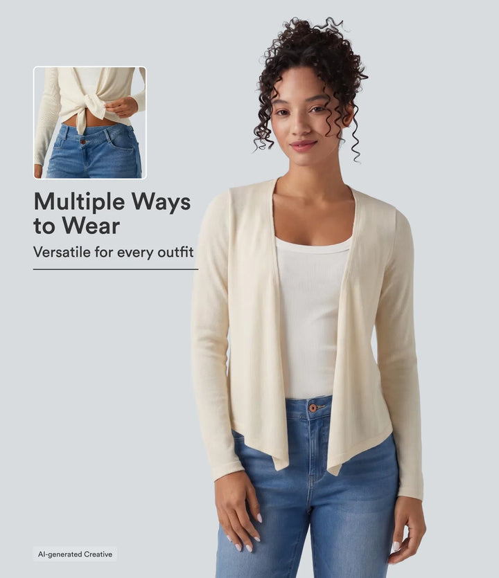 Öppen front långärmad vardaglig cardigan