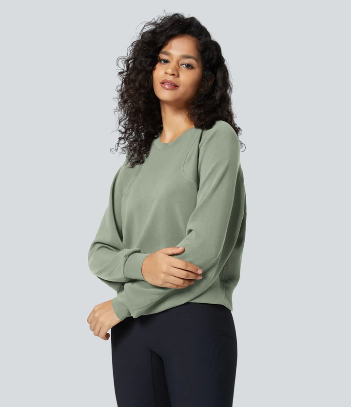 SpacerTek rund hals raglan ärm enfärgad vardaglig sweatshirt