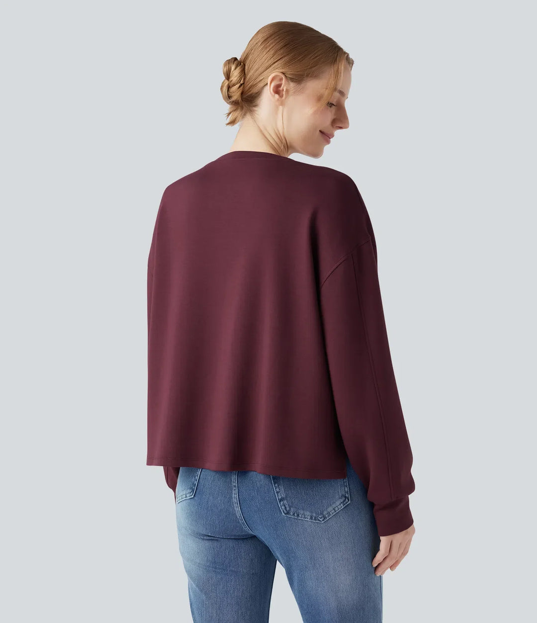 Rund hals långärmad hög-låg vardaglig sweatshirt