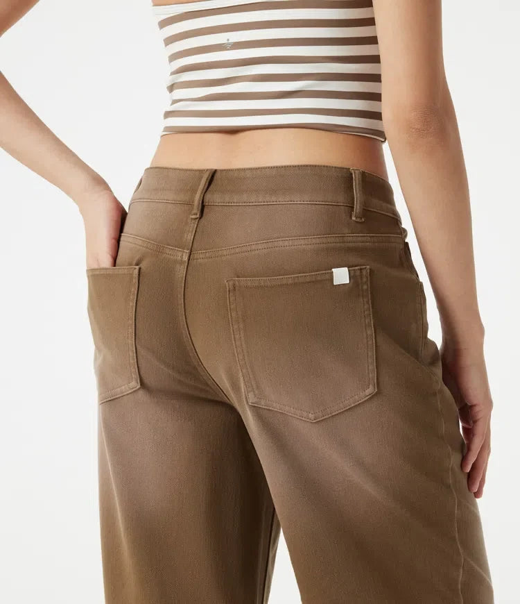 Halara Flex asymmetrisk med låg midja vida ben färgglad tvättad vardagsjeans med fickor