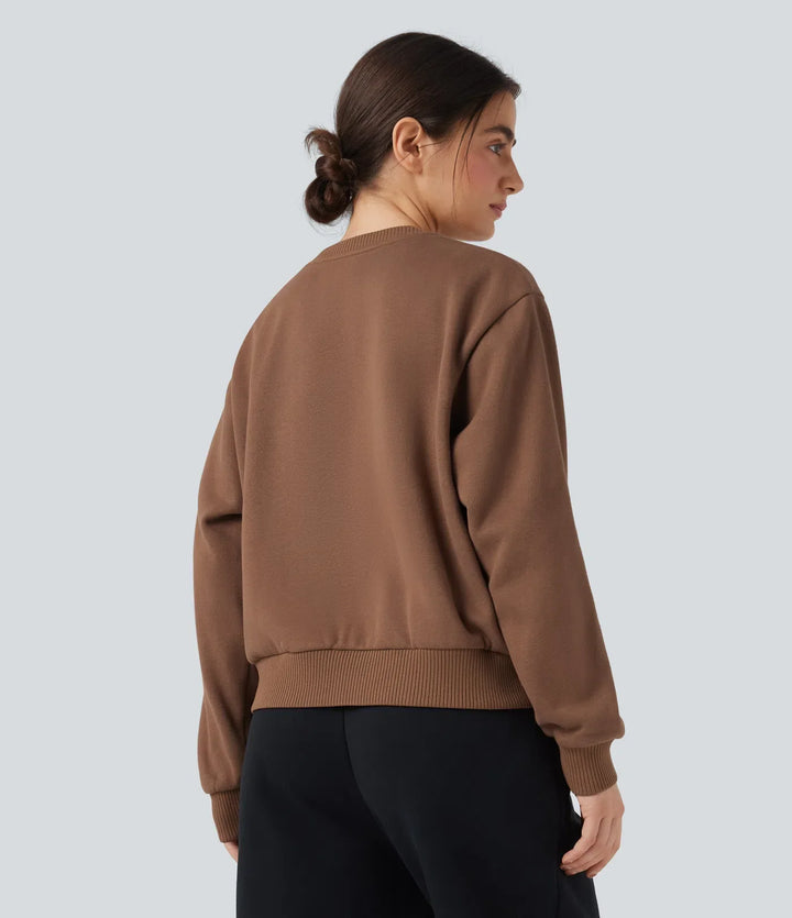 Rund hals långärmad fleece vardaglig bomull sweatshirt med fickor