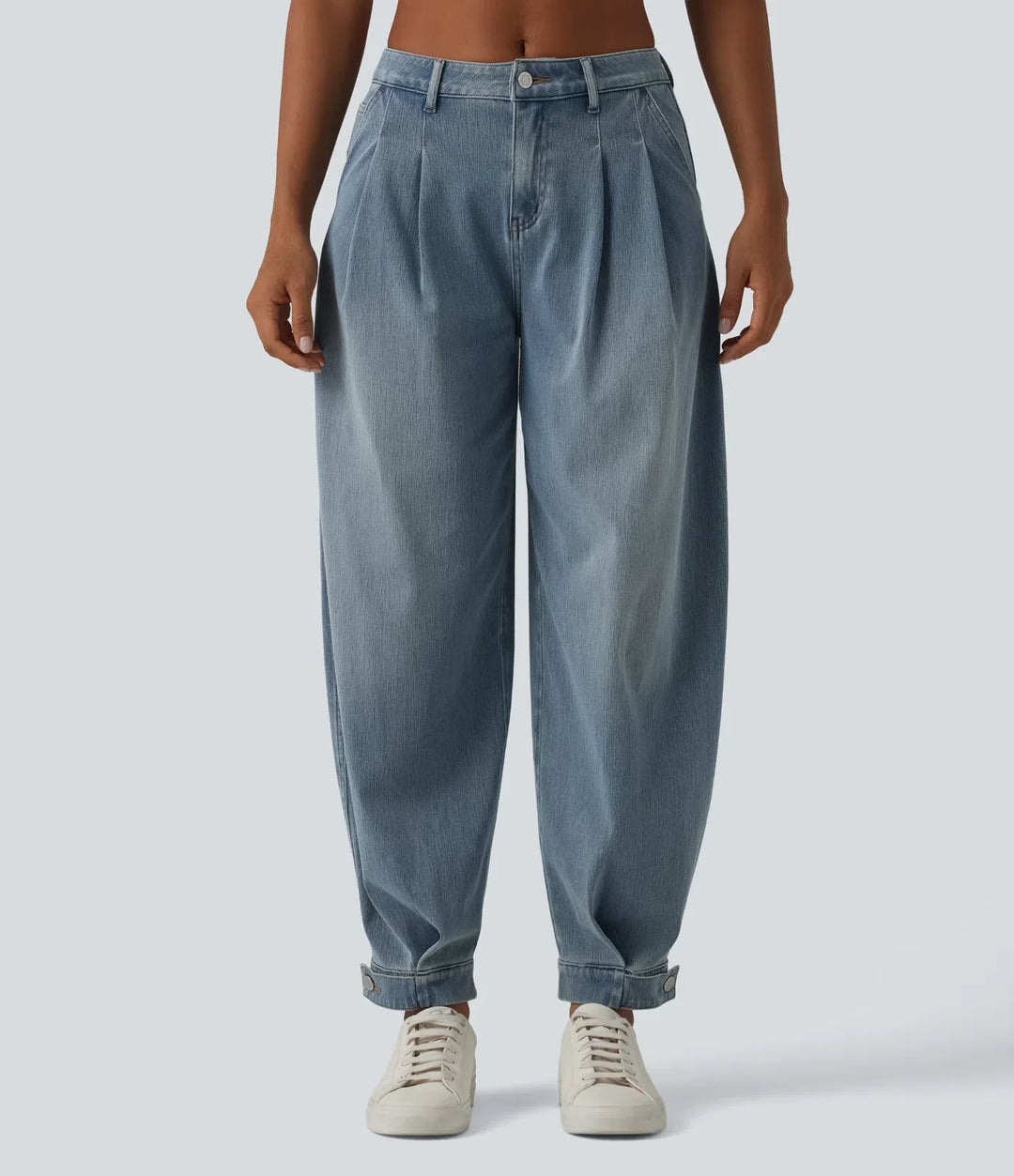 Halara Flex med medelhög midja denim för vardag ballongmodell joggingbyxor med fickor