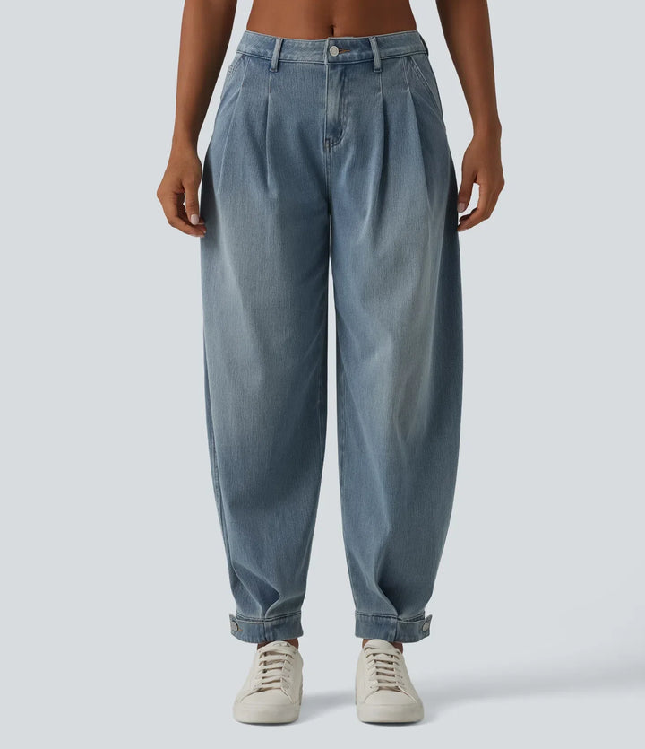 Halara Flex med medelhög midja denim för vardag ballongmodell joggingbyxor med fickor