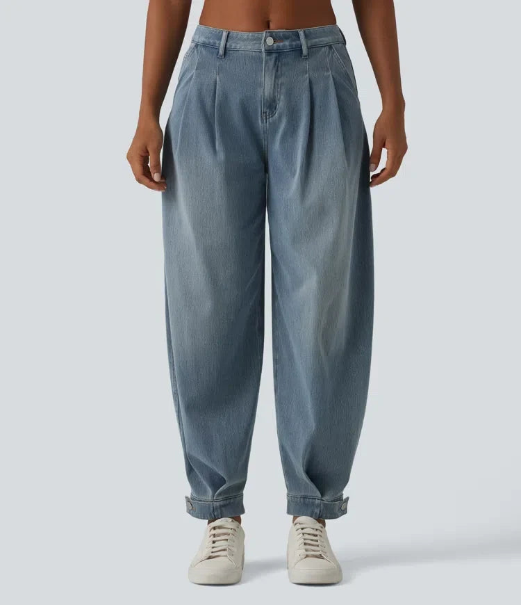 Halara Flex med medelhög midja denim för vardag ballongmodell joggingbyxor med fickor