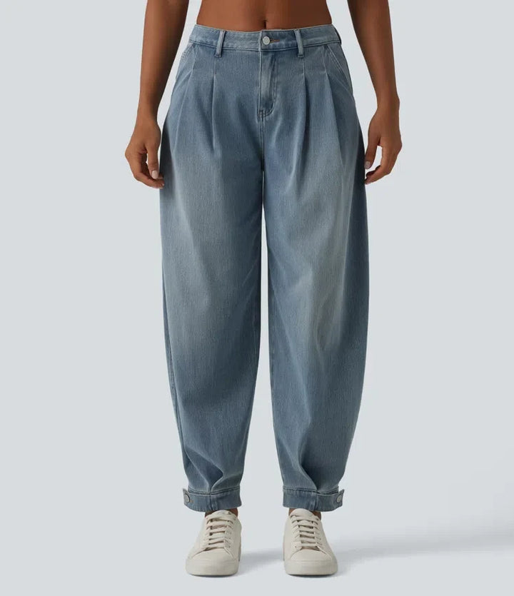 Halara Flex med medelhög midja denim för vardag ballongmodell joggingbyxor med fickor
