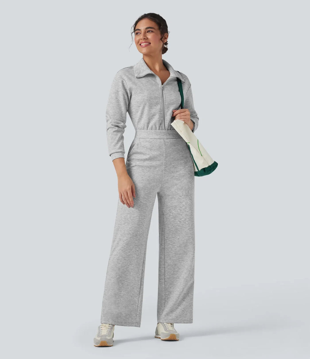 Slagkrage dragkedja långärmad vardaglig jumpsuit med fickor-Easy Peezy