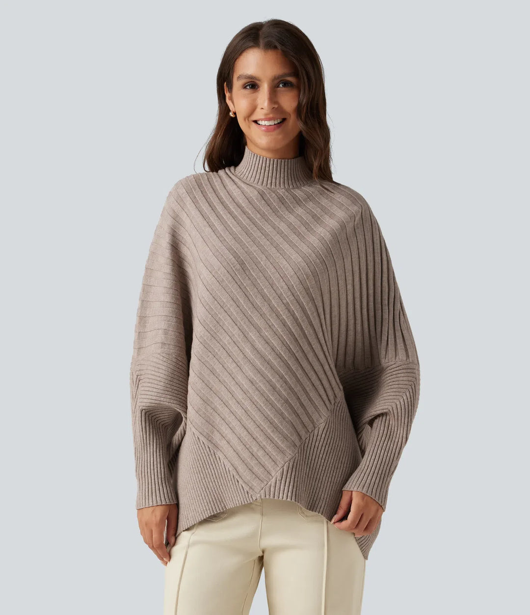 Hög hals lång fladdermusärm oversized vardaglig tröja