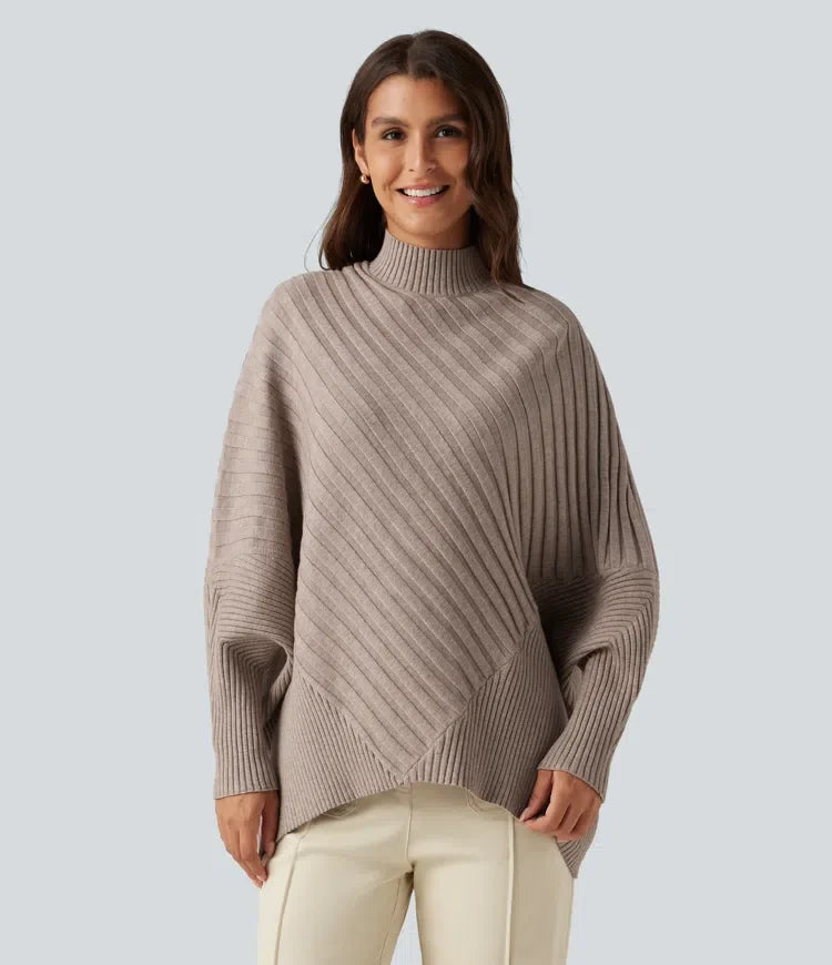Hög hals lång fladdermusärm oversized vardaglig tröja