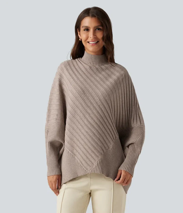 Hög hals lång fladdermusärm oversized vardaglig tröja