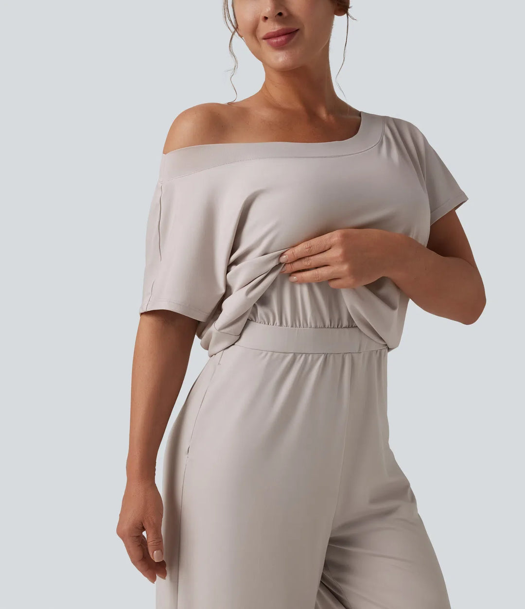 Enaxlad kortärmad slits fåll vardaglig jumpsuit med fickor-Easy Peezy