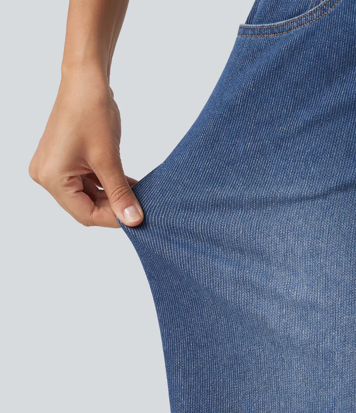 HalaraFlex med hög midja vida ben silver glans vardagsjeans med fickor