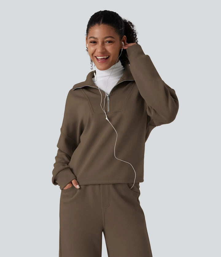 Halvpolo halv dragkedja långärmad arbete sweatshirt