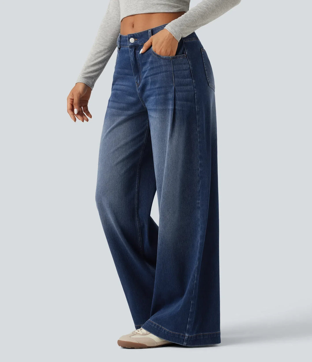 Lyckera Flex medelhög midja baggy vardagsjeans med fickor