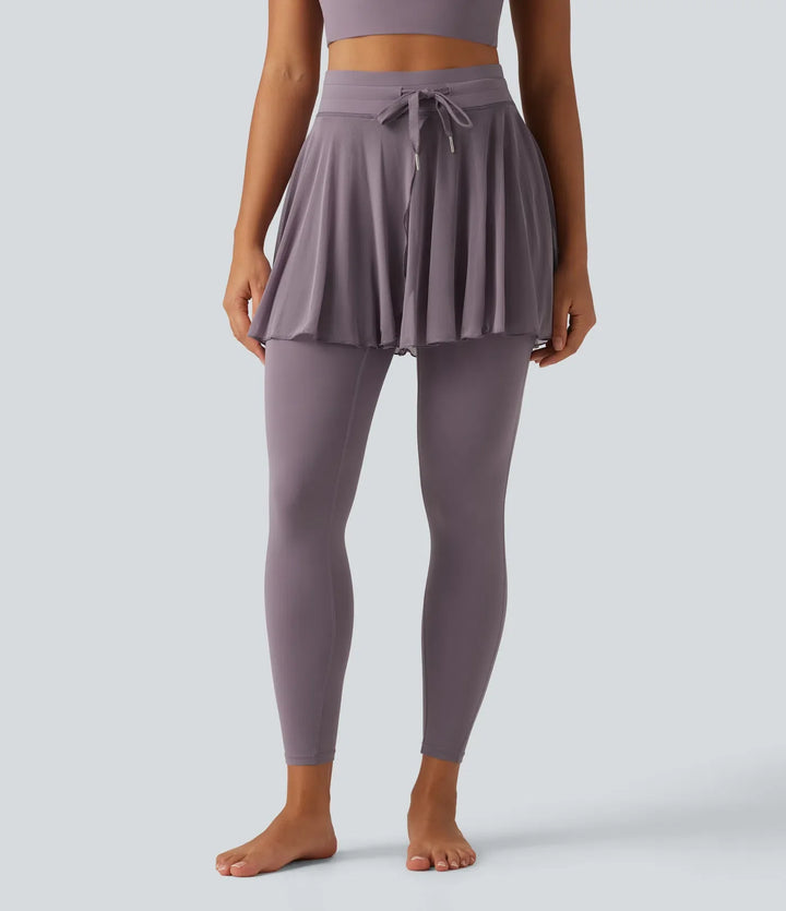 SoftlyZero högmidjad dragsko mesh dansleggings med kjol med fickor