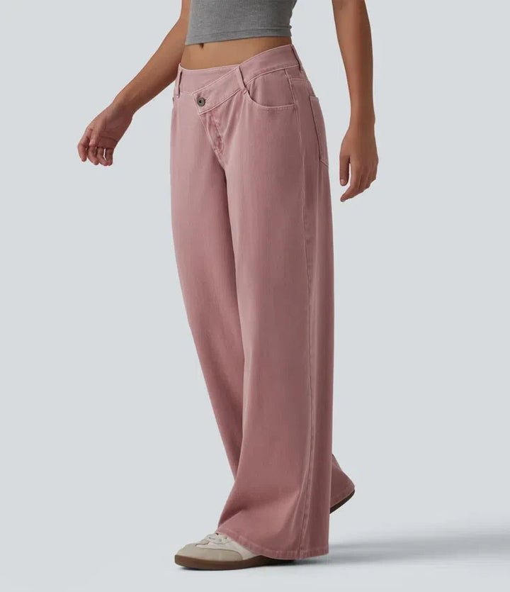 Lyckera Flex asymmetrisk låg midja vida ben färgstark vardagsjeans med fickor