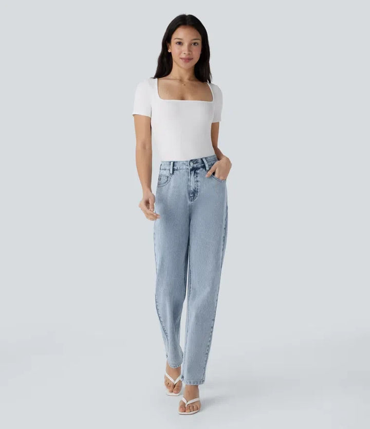 Halara Flex med hög midja dragkedja fickor raka ben vardagsjeans