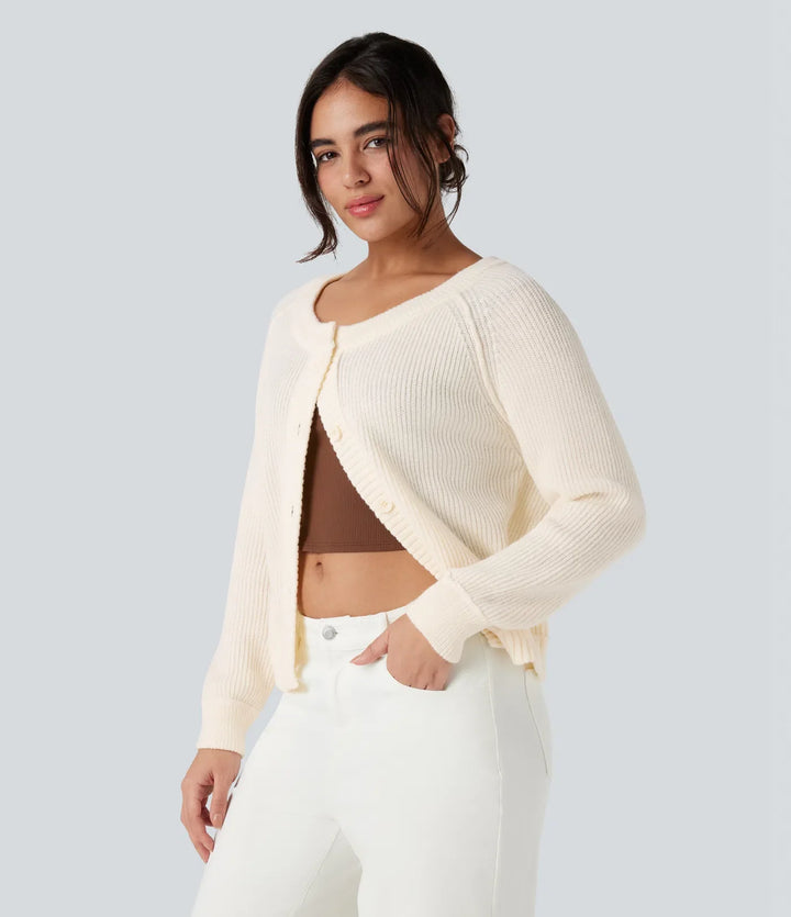 Rund hals långärmad vardaglig cardigan