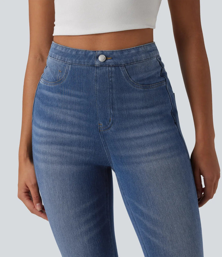 Halara Flex med hög midja och magkontroll denim vardagsleggings med fickor