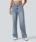 Lyckera Flex asymmetrisk medelhög midja raka ben vardagsjeans med fickor