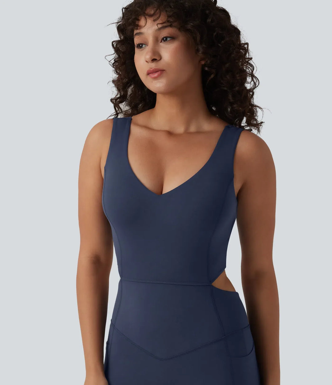 Lyckera UltraSculpt V-ringad magkontroll rumplyftande träning jumpsuit med fickor-Easy Peezy Edition