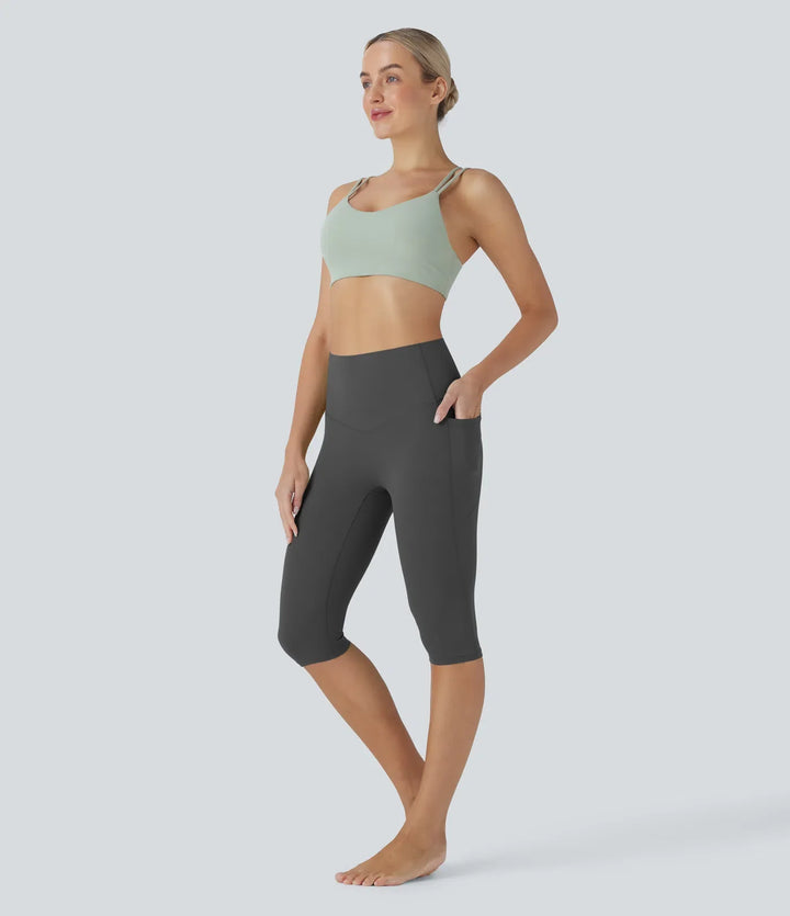 Halara UltraSculpt med hög midja och magkontroll piratbyxor yogaleggings med fickor